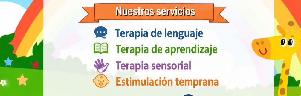 Infografía de servicios HablaNova Kids: terapia de lenguaje, terapia de aprendizaje, terapia sensorial y estimulación temprana